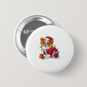 Papillon Xmas Verlichting Santa Papillon Hond Kers Ronde Button 5,7 Cm (Voorkant /achterkant)