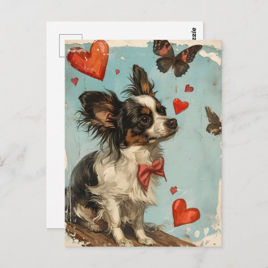 Papillonhond  Valentijnsdag Briefkaart (Voorkant / Achterkant)