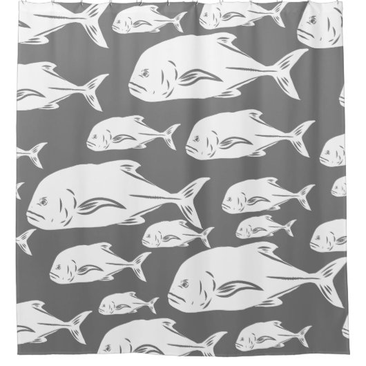 Papio en Ulua - Hawaïaanse zwart-wit print Douchegordijn (Voorkant)