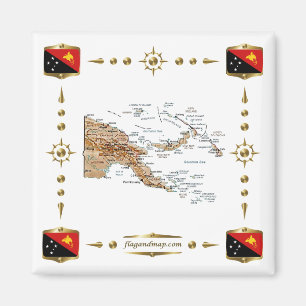 Papoea-Nieuw-Guinea Kaart + Flags Magnet