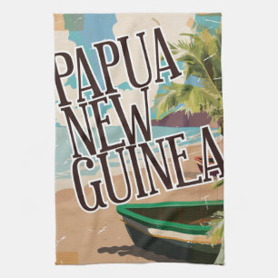 Papoea-Nieuw-Guinea vintage reisposter kunst. Theedoek