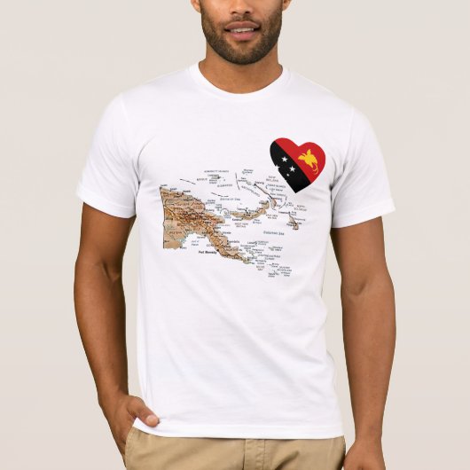 Papoea-Nieuw-Guinea Vlag Hart en Kaart T-Shirt (Voorkant)