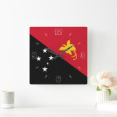 Papoea-Nieuw-Guinea Vlag rode zwarte cijfers Patri Vierkante Klok (Huis)