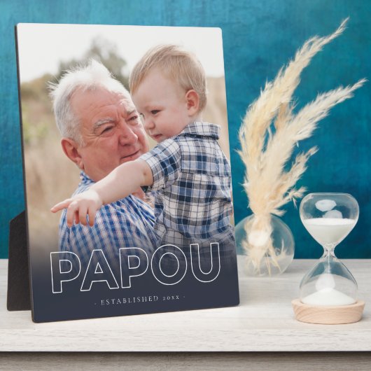 "Papou" Jaar ingesteld | Foto Vaderdag Fotoplaat (Zijkant)