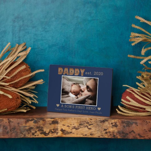 Pappa Vormed Son's First Hero Name Navy Foto Fotoplaat (Zijkant)