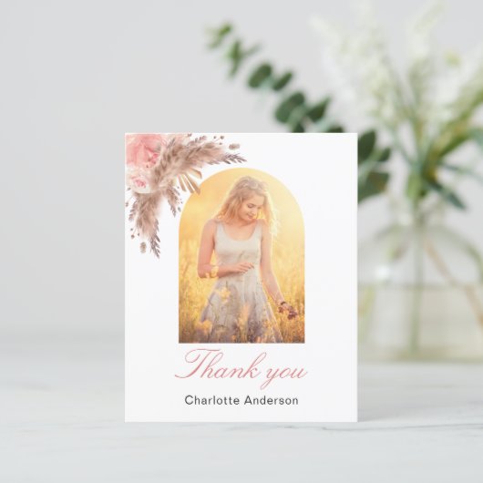 Pappas gras blush roze dank je kaart (Staand voorkant)