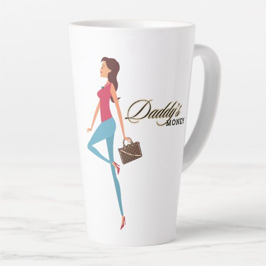 Pappie's Geld, Cute & Brutaal Tiener Meisje, Grapp Latte Mok (Rechterhoek)