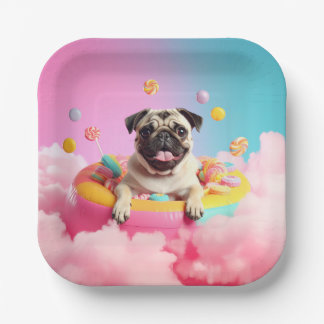 Pappteller mit süßem lustigen Mops Hund Papieren Bordje