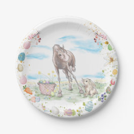 Pappteller Ostermotiv, Süsses Hase mit Pferd Papieren Bordje