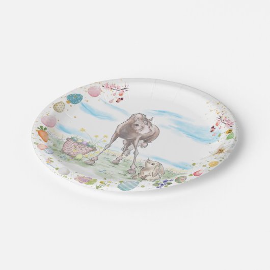 Pappteller Ostermotiv, Süsses Hase mit Pferd Papieren Bordje (Gekanteld)