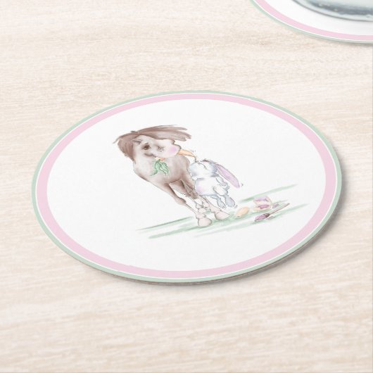 Pappuntersetzer Ostermotiv, Pferd und Hase Ronde Kartonnen Onderzetter (Gebogen)