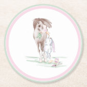 Pappuntersetzer Ostermotiv, Pferd und Hase Ronde Kartonnen Onderzetter (Voorkant)