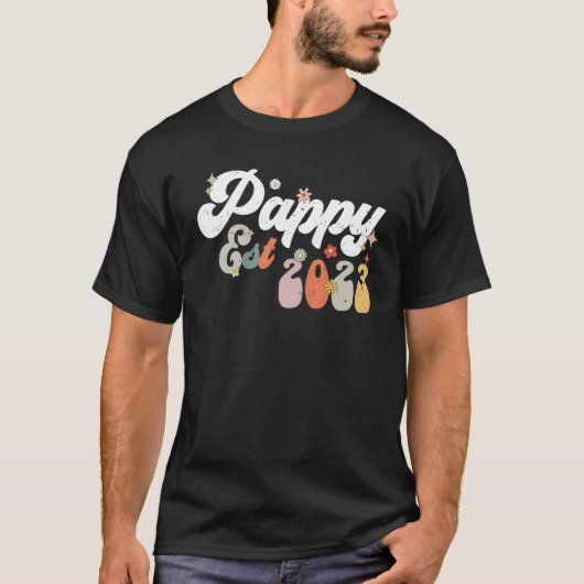 Pappy Est 2023 Retro Groovy New Pappy T-shirt (Voorkant)