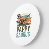 Pappysaurus Grappige Dinosaur Vintage Zonsondergan Grote Klok (Hoek)