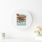 Pappysaurus Grappige Dinosaur Vintage Zonsondergan Grote Klok (Huis)