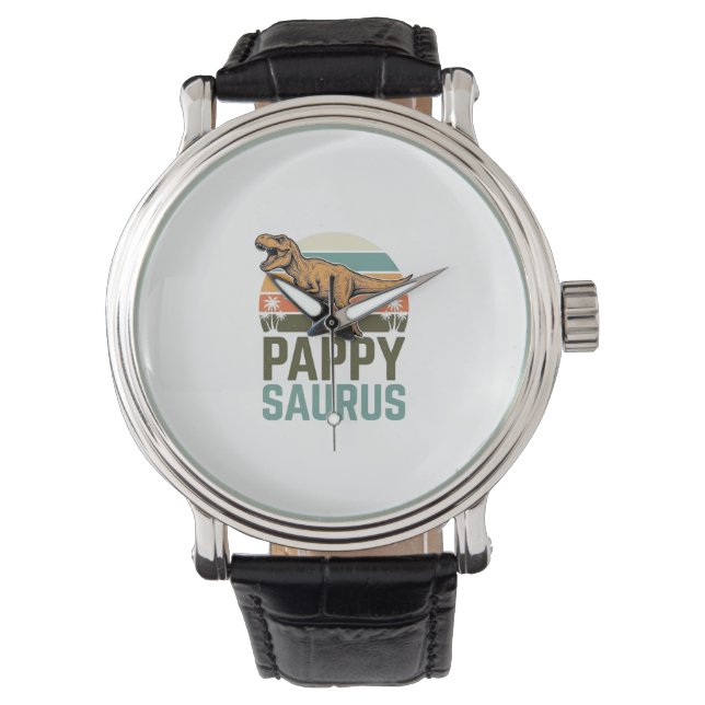 Pappysaurus Grappige Dinosaur Vintage Zonsondergan Horloge (Voorkant)