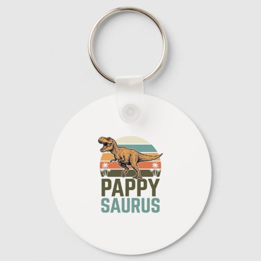 Pappysaurus Grappige Dinosaur Vintage Zonsondergan Sleutelhanger (Voorkant)