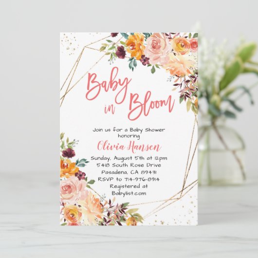 Paprika Bloemen Baby in Bloom Baby shower Kaart (Staand voorkant)