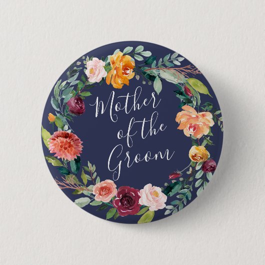 Paprika Burgundy Bloemige Moeder van de Bruidegom  Ronde Button 5,7 Cm (Voorkant)