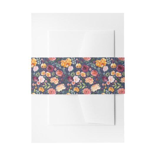 Paprika Burgundy Floral Invitation Belly Band Uitnodigingen Wikkel (Voorkant Voorbeeld)