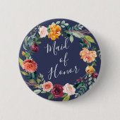 Paprika Burgundy Floral Maid of Honor Button (Voorkant)