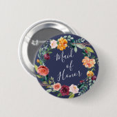 Paprika Burgundy Floral Maid of Honor Button (Voorkant /achterkant)