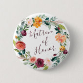 Paprika Burgundy Floral Matron of Honor Button (Voorkant)