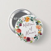 Paprika Burgundy Floral Matron of Honor Button (Voorkant /achterkant)