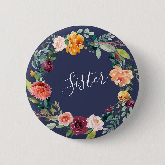 Paprika Burgundy Floral Sister Girl Button (Voorkant)