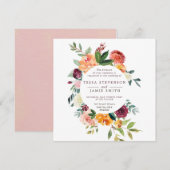 Paprika Burgundy Floral Square Weddenschap Kaart (Voorkant / Achterkant)