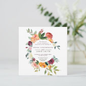 Paprika Burgundy Floral Square Weddenschap Kaart (Staand voorkant)