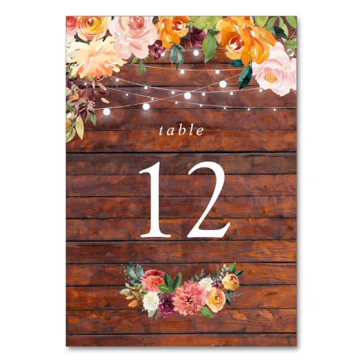 Paprika Burgundy Floral Table Number Kaart (Voorkant)