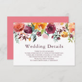 Paprika Burgundy Floral Wedding Details Kaart (Voorkant / Achterkant)