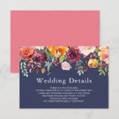Paprika Burgundy Floral Wedding Details Kaart (Voorkant / Achterkant)