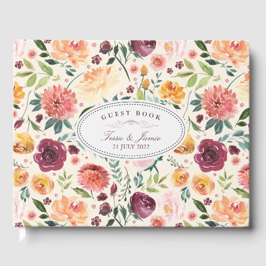 Paprika Burgundy Floral Wedding Guest Book Gastenboek (Voorkant)