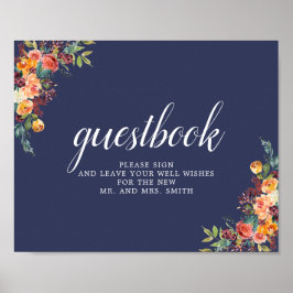 Paprika Burgundy Floral Wedding Guestbook Poster