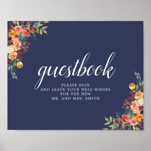 Paprika Burgundy Floral Wedding Guestbook Poster (Voorkant)
