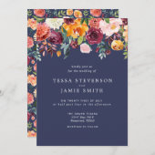 Paprika Burgundy Floral Wedding Invitation Kaart (Voorkant / Achterkant)
