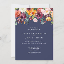 Paprika Burgundy Floral Wedding Invitation Kaart