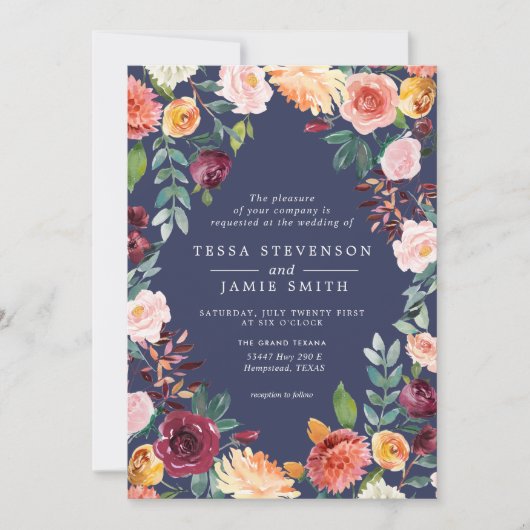 Paprika Burgundy Floral Wedding Invitation Kaart (Voorkant)