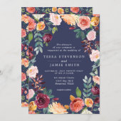 Paprika Burgundy Floral Wedding Invitation Kaart (Voorkant / Achterkant)