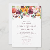 Paprika Burgundy Floral Wedding Invitation Kaart (Voorkant)