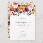 Paprika Burgundy Floral Wedding Invitation Kaart (Voorkant / Achterkant)