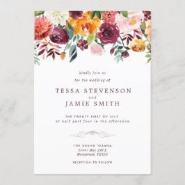 Paprika Burgundy Floral Wedding Invitation Kaart