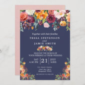 Paprika Burgundy Floral Wedding Invitation Kaart (Voorkant / Achterkant)