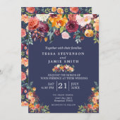 Paprika Burgundy Floral Wedding Invitation Kaart (Voorkant / Achterkant)