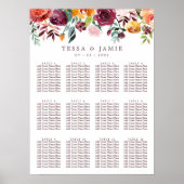 Paprika Burgundy Floral Wedding Seating Chart Poster (Voorkant)
