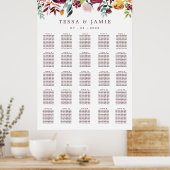 Paprika Burgundy Floral Wedding XL Seating Chart Poster (Keuken)
