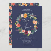 Paprika Burgundy Floral Wreath Wedding Invitation Kaart (Voorkant / Achterkant)