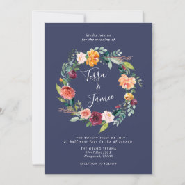 Paprika Burgundy Floral Wreath Wedding Invitation Kaart